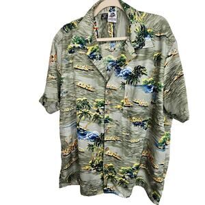 Vintage Kennington Mens Canoe Print Hawaiian Shirt Size XL Gorpcore Outdoor